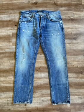 Nudie Jeans Grim Tim Worn Blues denim, never worn, new. men’s sz 34 x 30